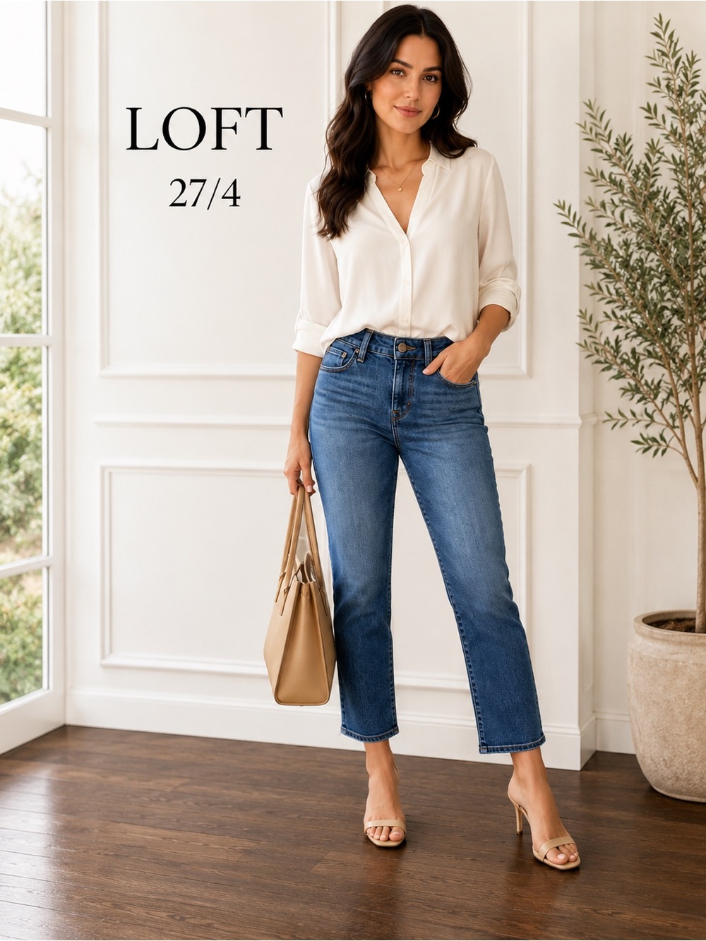 LOFT Modern Crop Jeans Women’s 27/4 Blue Mid Rise Straight Stretch Denim